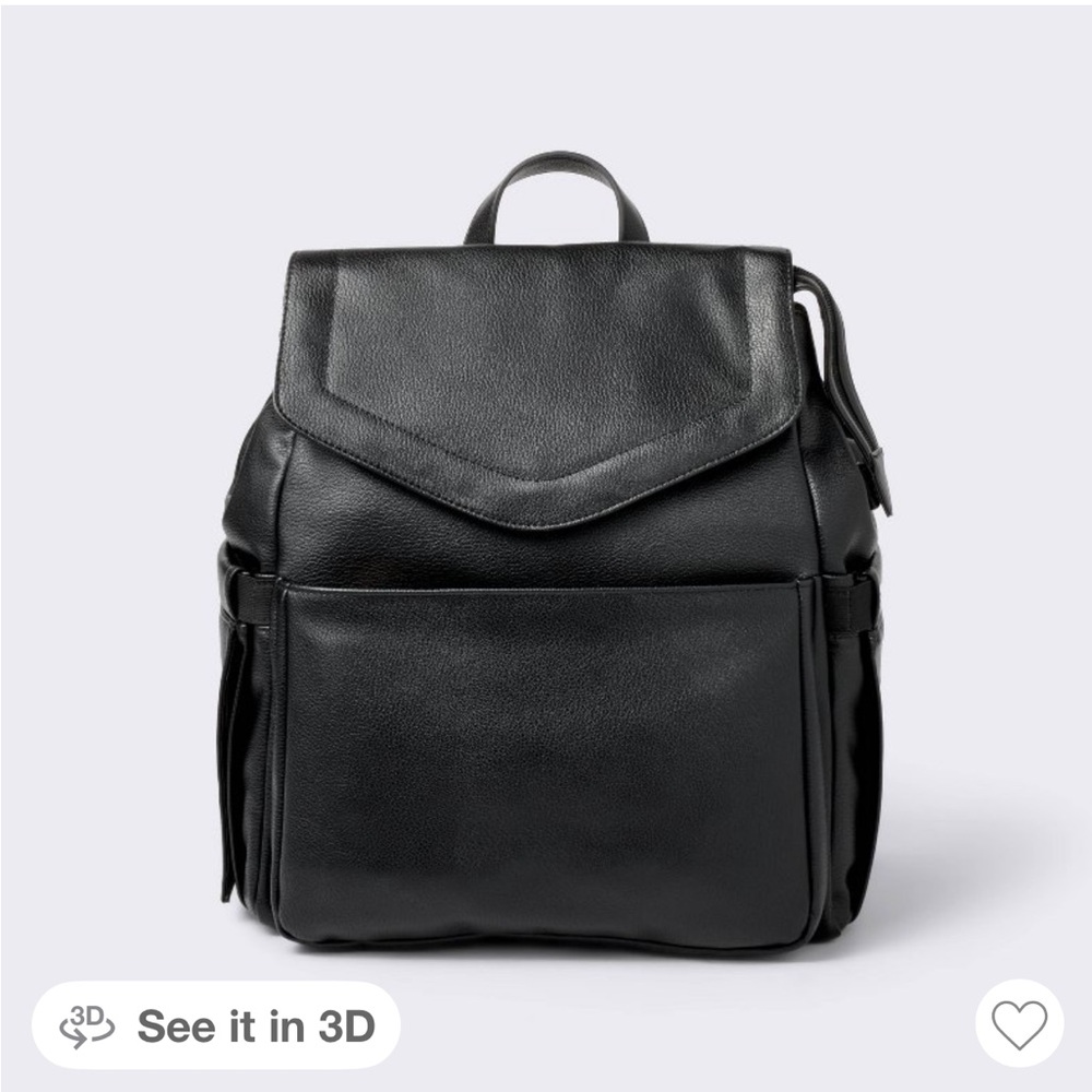 Black Leather diaper bag with Front Pocket